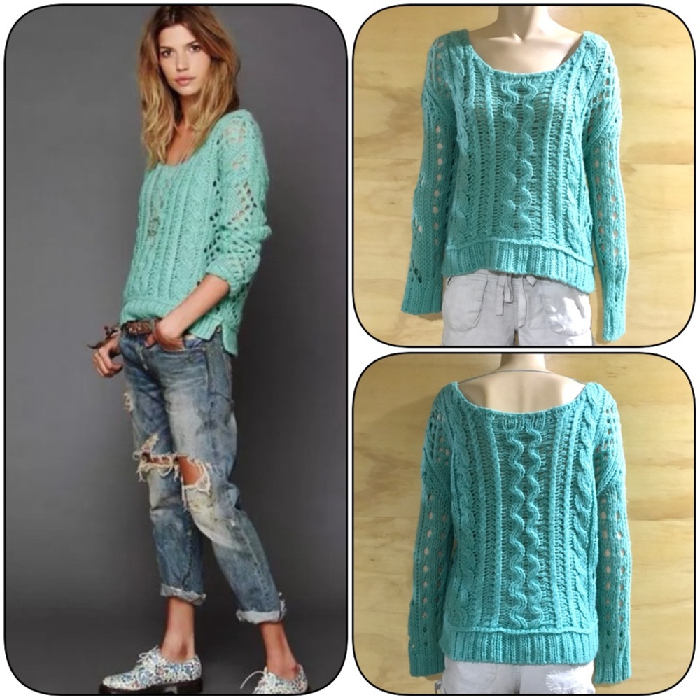 FP Mint Green Fluff Knit Pullover Sweater